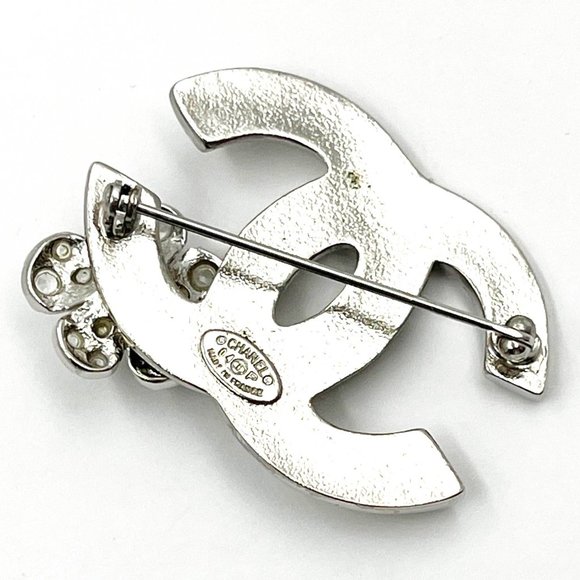 Chanel Silver CC Mint Enamel Crystal Flower Brooch - Picture 3 of 3